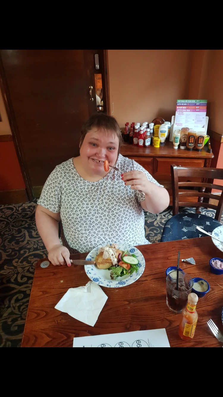 A woman enjoying a meal out